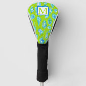 Preppy blauwe kustschelpen limoenmonogram golfheadcover (Voorkant)
