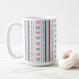 Preppy Blauwe Roze Strikken Bloemen Gestreept Coqu Koffiemok