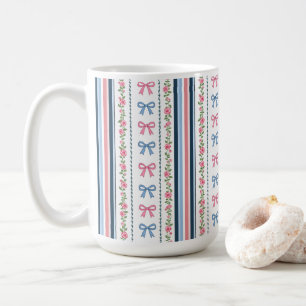 Preppy Blauwe Roze Strikken Bloemen Gestreept Coqu Koffiemok