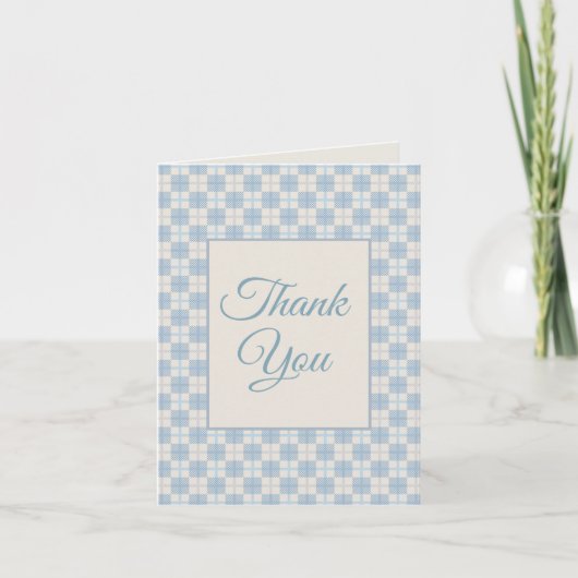 Preppy Blauwe Ruit Baby Shower Bedankt (Voorkant)