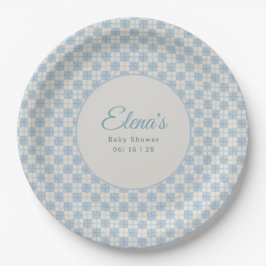 Preppy Blauwe Ruit Baby Shower Papieren Bordje