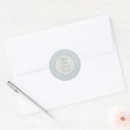 Preppy blauwe ruit baby shower ronde sticker