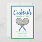 Preppy Blauwe Tennisrackets Cocktailparty Kaart (Voorkant)