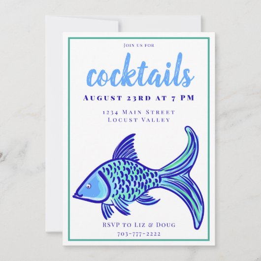 Preppy Blauwe Vis Cocktailparty  Kaart (Voorkant)