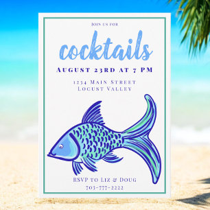 Preppy Blauwe Vis Kust Cocktailparty Kaart