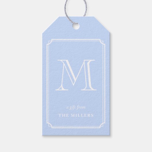 Preppy blauwe & witte Monogram cadeaukaartjes Cadeaulabel (Voorkant)