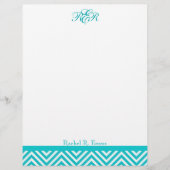 Preppy Blauwgroen Chevron Monogram Letterhead (Voorkant)