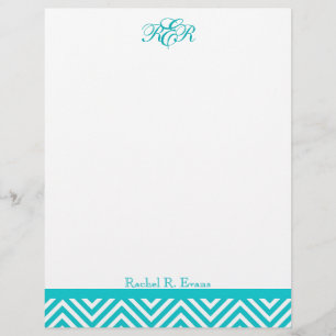 Preppy Blauwgroen Chevron Monogram Letterhead