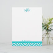 Preppy Blauwgroen Chevron Monogram Letterhead (Staand voorkant)