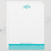 Preppy Blauwgroen Chevron Monogram Letterhead (Voorkant / Achterkant)