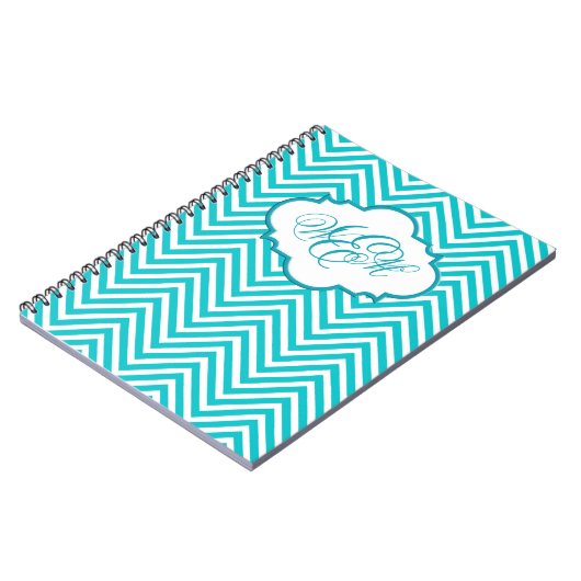 Preppy Blauwgroen Chevron Script Monogram Notitieb Notitieboek (Linkerzijde)