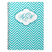 Preppy Blauwgroen Chevron Script Monogram Notitieb Notitieboek (Voorkant)