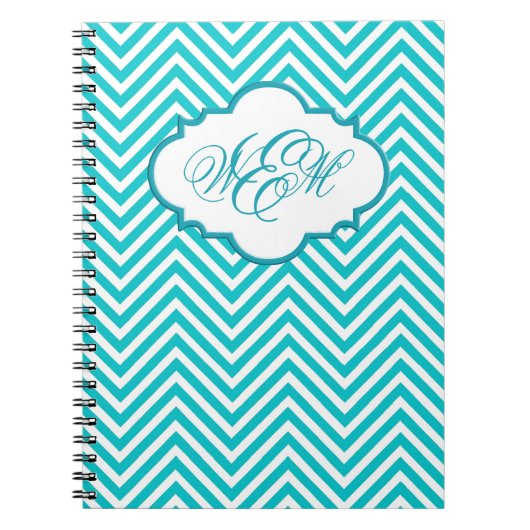 Preppy Blauwgroen Chevron Script Monogram Notitieb Notitieboek (Voorkant)