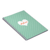 Preppy blauwgroen polka dot hartgepersonaliseerd t notitieboek (Rechterzijde)