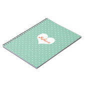 Preppy blauwgroen polka dot hartgepersonaliseerd t notitieboek (Linkerzijde)