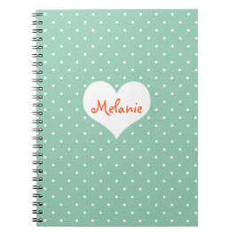 Preppy blauwgroen polka dot hartgepersonaliseerd t notitieboek