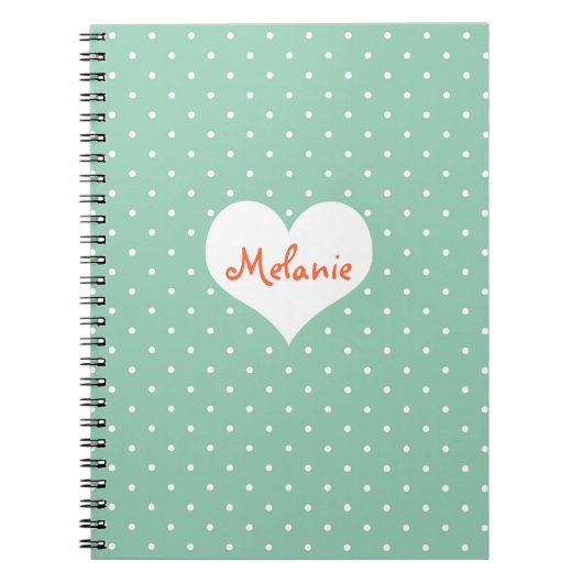 Preppy blauwgroen polka dot hartgepersonaliseerd t notitieboek (Voorkant)