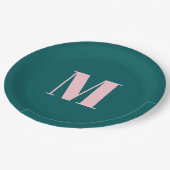Preppy Blauwgroen Roze Modern Vrouwelijk Monogramm Papieren Bordje (Gekanteld)