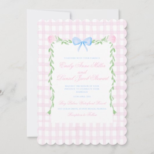Preppy Bloemen Waterverf Bow Wedding Kaart (Voorkant)