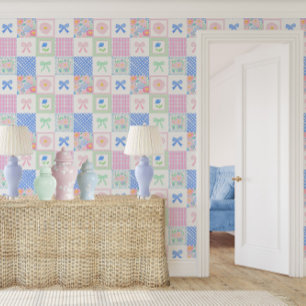 Preppy bloemengrootduizendjarige blokbogen gingham behang