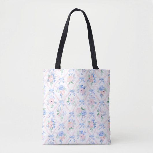 Preppy bloemenribbonerie waterverf bloemenstrikken tote bag (Voorkant)