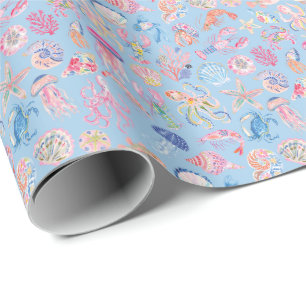 Preppy Bloemige Oceaan Zeedieren Cadeaupapier