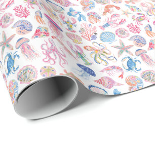Preppy Bloemige Oceaan Zeedieren Cadeaupapier