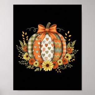 Preppy bloemrijke herfst pompoen kant Coquette str Poster