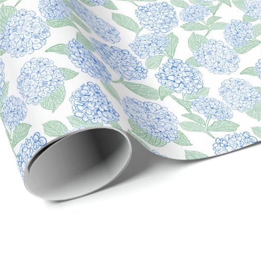 Preppy Blue and Green Hydrangea Cadeaupapier (Rol Hoek)