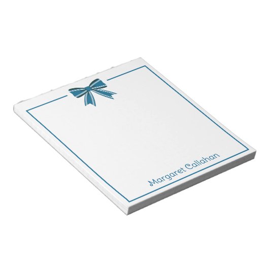 Preppy Blue and White Bow Personalized Notitieblok (Schuin)