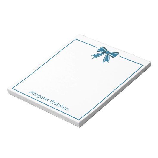 Preppy Blue and White Bow Personalized Notitieblok (Linkerzijde)