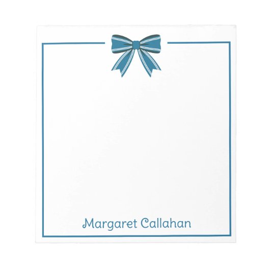 Preppy Blue and White Bow Personalized Notitieblok (Voorkant)