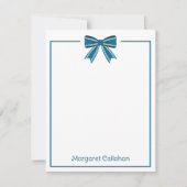Preppy Blue and White Bow Personalized Notitiekaartje (Voorkant)