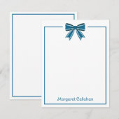 Preppy Blue and White Bow Personalized Notitiekaartje (Voorkant / Achterkant)