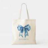 Preppy Blue and White Bow Personalized Tote Bag (Achterkant)