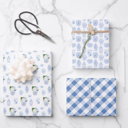 Preppy Blue and White Boy Baby shower Inpakpapier Vel (Voorkant)