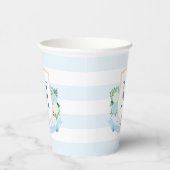 Preppy Blue and White Coastal Crest Baby shower Papieren Bekers (Rechts)