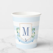 Preppy Blue and White Coastal Crest Baby shower Papieren Bekers (Voorkant)