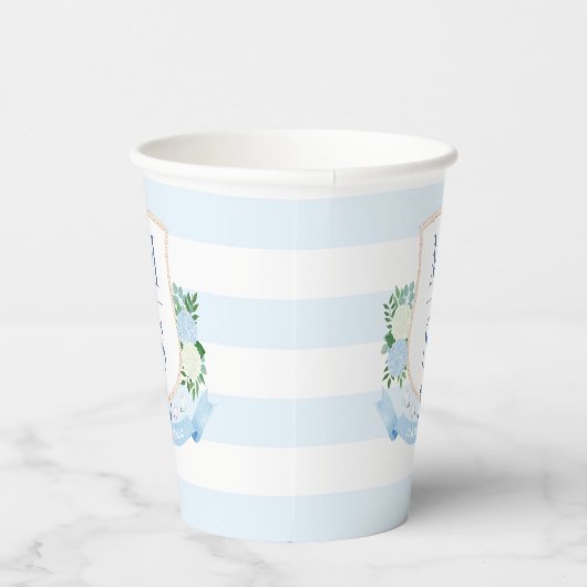 Preppy Blue and White Coastal Crest Baby shower Papieren Bekers (Rechts)