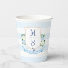 Preppy Blue and White Coastal Crest Baby shower Papieren Bekers