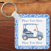 Preppy Blue and White Flowers Golf Cart Sleutelhanger (Voorkant)