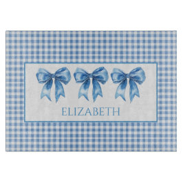 Preppy Blue and White Gingham and Bow Snijplank