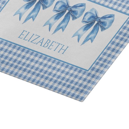 Preppy Blue and White Gingham and Bow Snijplank (Hoek)