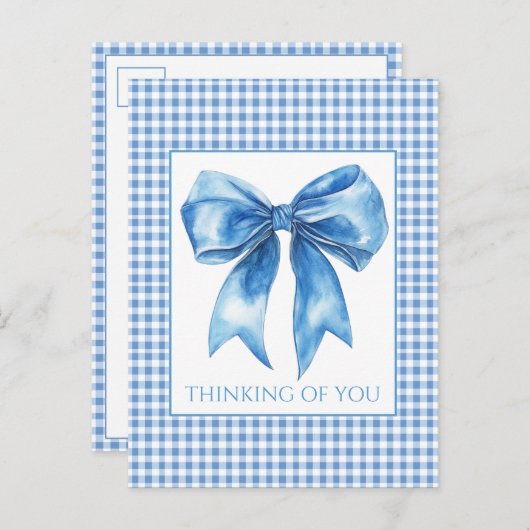 Preppy Blue and White Gingham Plaid and Bow Briefkaart (Voorkant / Achterkant)