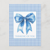 Preppy Blue and White Gingham Plaid and Bow Briefkaart (Voorkant)