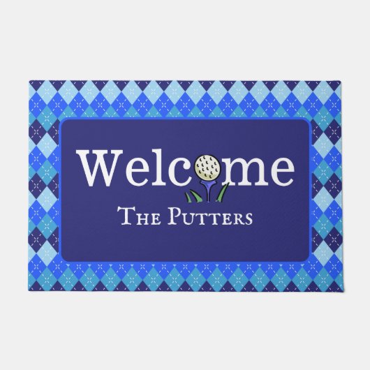 Preppy Blue Argyle Gepersonaliseerd Golf T-shirt W Deurmat (Voorkant)