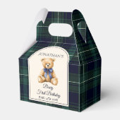 Preppy Blue Bow Teddy Bear Tartan Birthday  Bedankdoosjes (Achterkant)