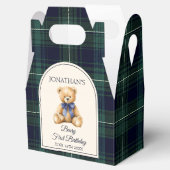 Preppy Blue Bow Teddy Bear Tartan Birthday  Bedankdoosjes (Geopend)