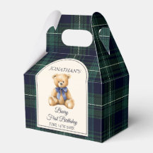 Preppy Blue Bow Teddy Bear Tartan Birthday 