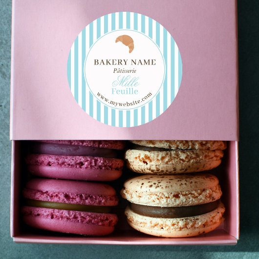 Preppy Blue Brown Stripes Bakery Logo Product Ronde Sticker